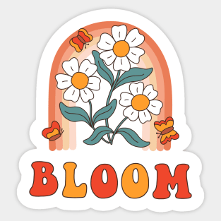 Slogan Bloom, with flowers, rainbow, butterflies Sticker